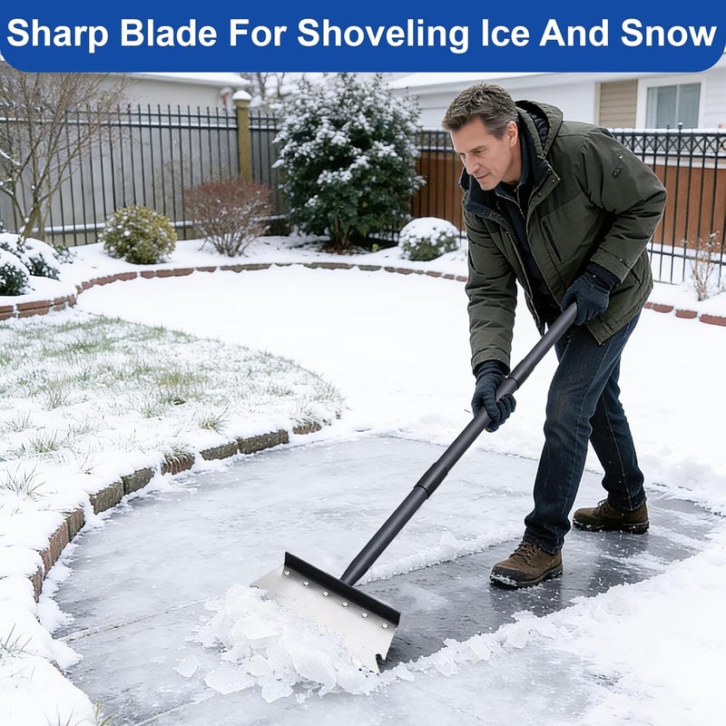 TwinkleTool Garden Cleaning Shovel, Floor Scraper, Ice Scraper, 59 Inch Adjustable Heavy Duty Snow Scraper Long Handle, Garden Flat Shovel for Lawn Edging Weeding Digging Snow Removal and Ice Scraping, Sliver - Image 3